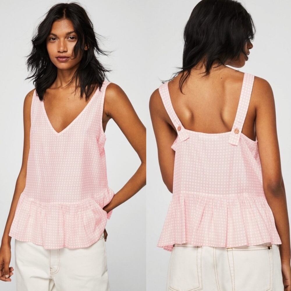 MNG Mango Pink Gingham Ruffle Hem Tank Top XS
